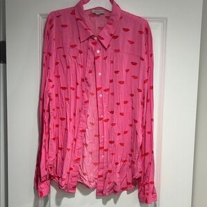 LOFT Pink Shirt with Red Lip Pattern